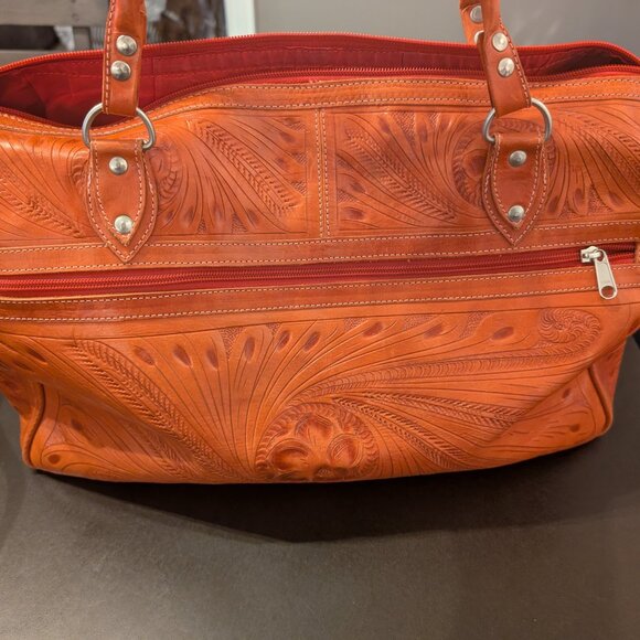 Vintage Large Leaders in Leather Tooled Floral Overnight Bag - Picture 8 of 12